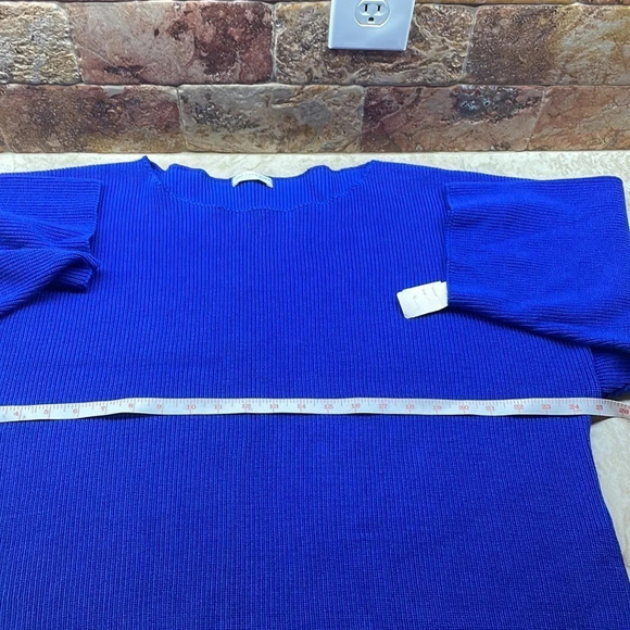 Vintage Joan Vass USA Royal Blue Knit Boxy Sweater Top Made in USA 3/4 Sleeves - Picture 10 of 13